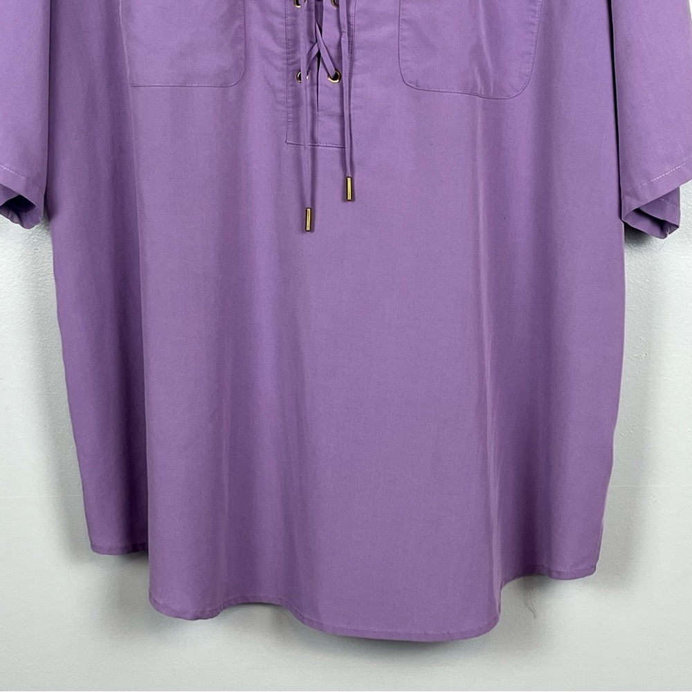 Chico’s purple modal poly elastane laceup neckline popover shirt, XL. - Picture 4 of 10